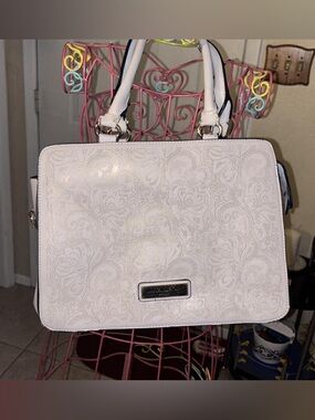 Women’s White Embossed Satchel Bag